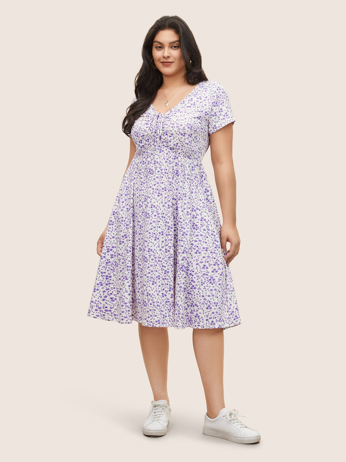 Ditsy Floral Elastic Waist Knot Drawstring Dress