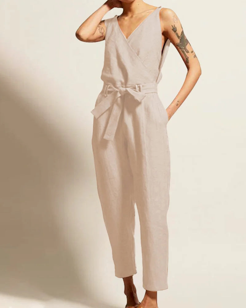 V-neck sleeveless jumpsuit