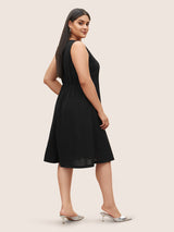 Plain Square Neck Tucked Seam Sleeveless Dress