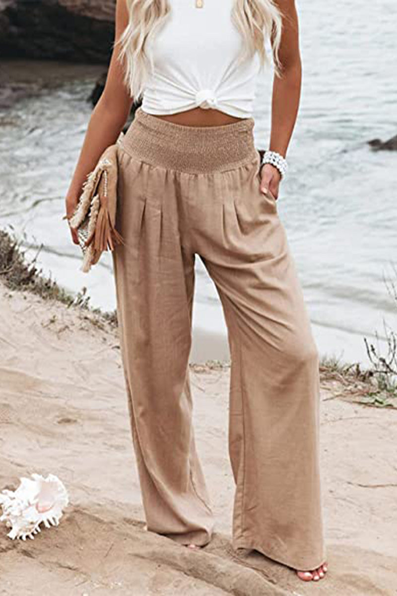 Milda High-Waist Cotton Linen Palazzo Trousers