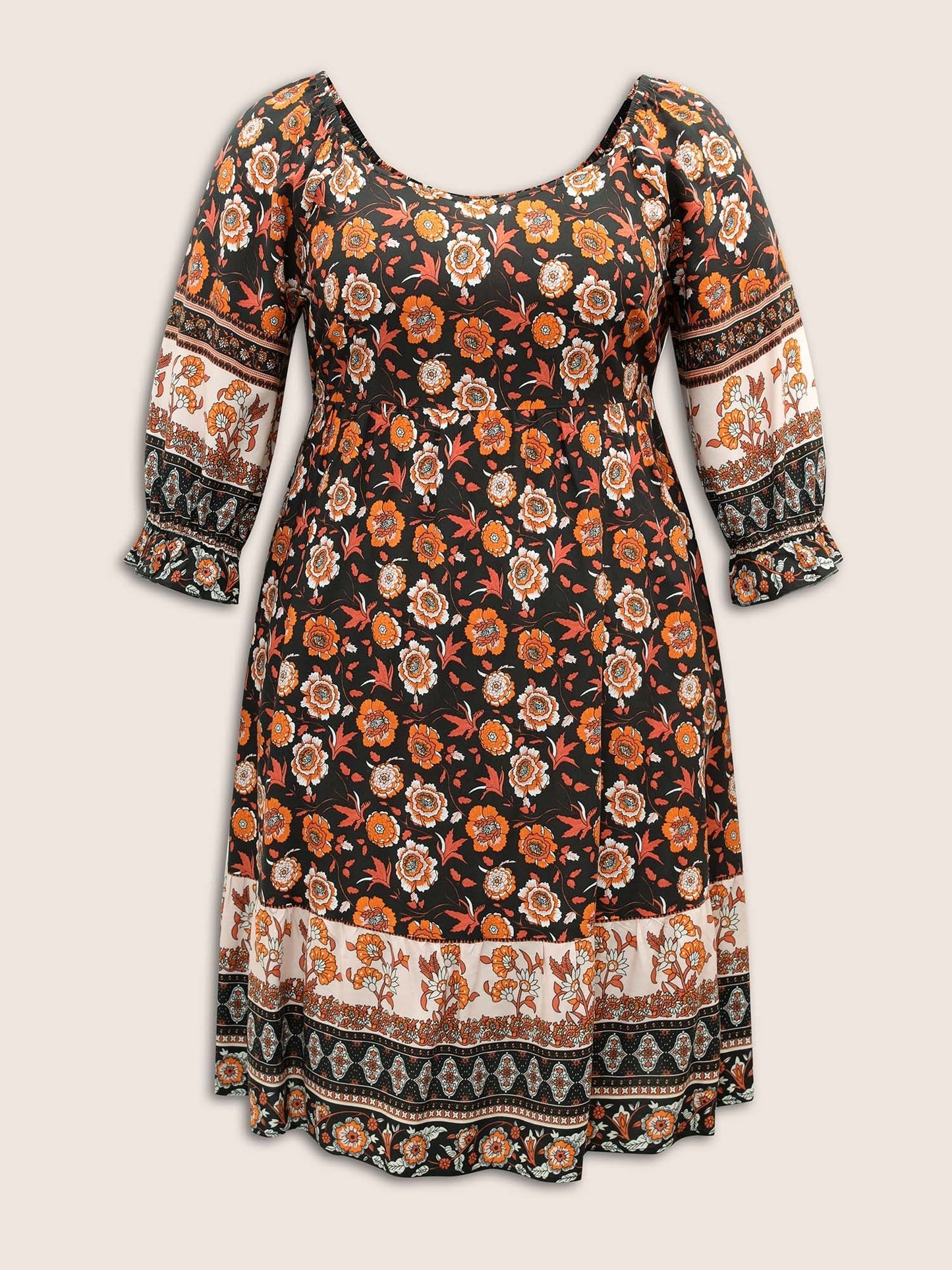 Bandana Print Square Neck Pocket Ruffle Sleeve Dress