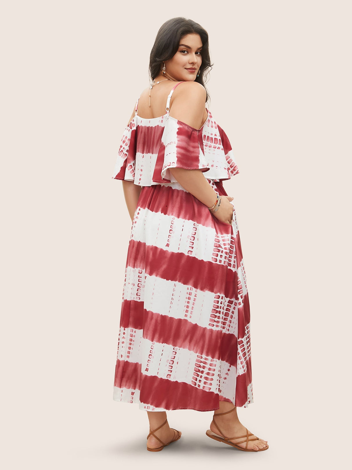 Tie Dye Cold Shoulder Flutter Layered Dress