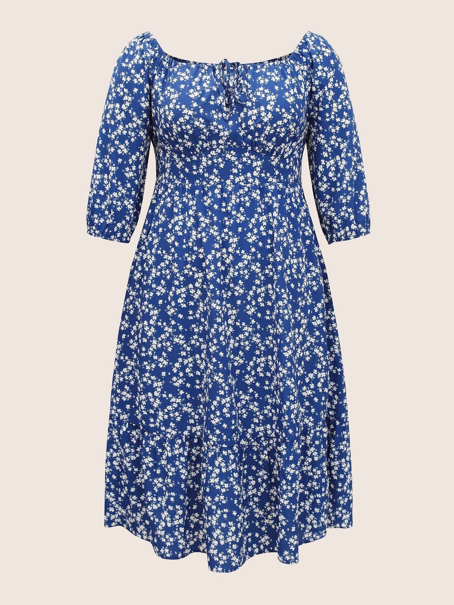 Ditsy Floral Pocket Tie Neck Shirred Dress