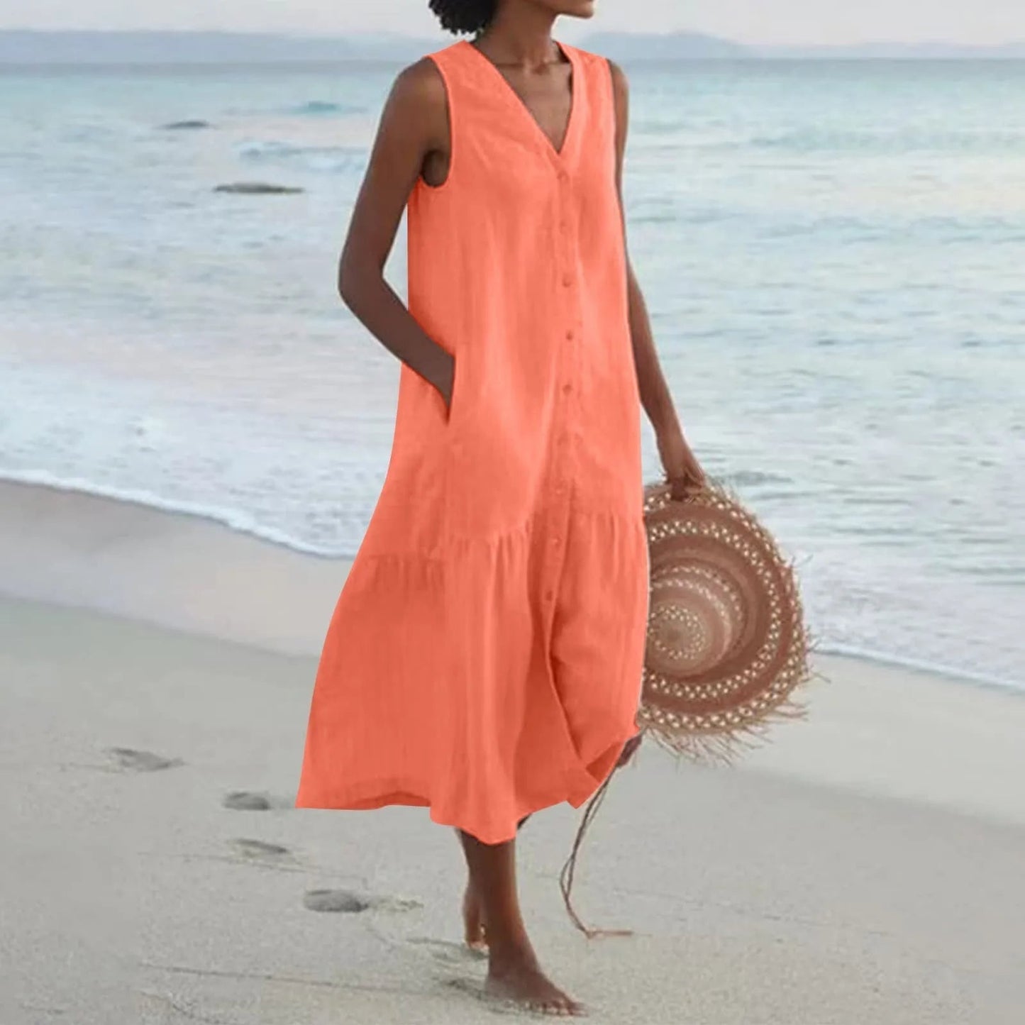 LADA - Linen dress with V-neckline