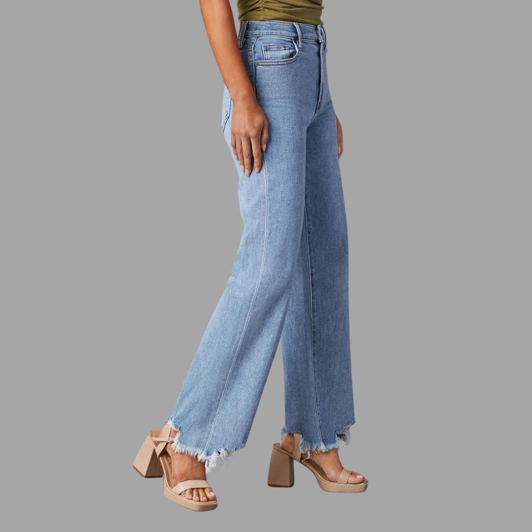 Luna - Straight jeans with fringed hem