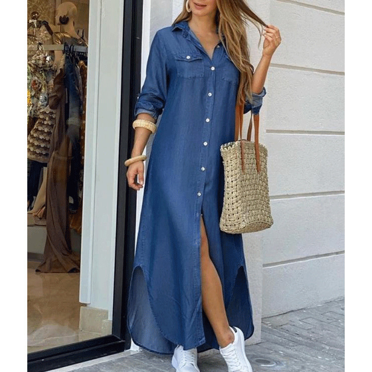 Mena - Long button dress in denim style