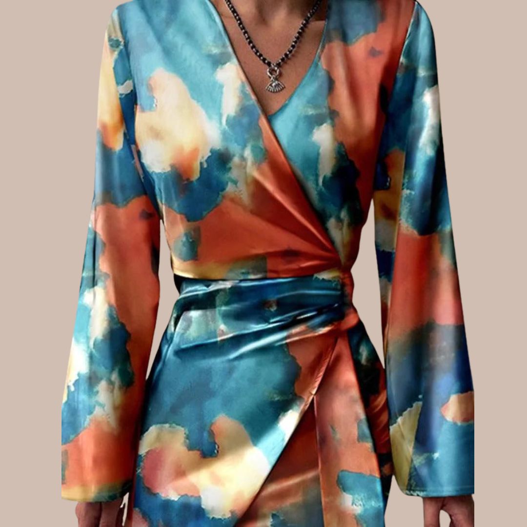 Bianca Wrap Dress With Abstract Marble Print