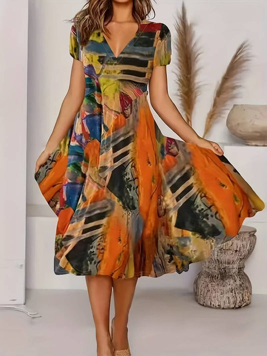 Abiyah - Bohemian casual dress with short sleeves