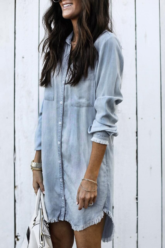 Shirt dress in washed denim