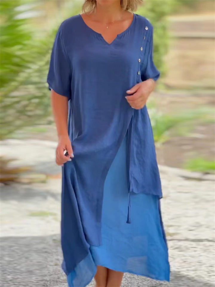 Women's Country Style V Neck Short Sleeve Irregular Hem Dress