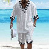 Men's Printed Short Sleeve Shorts Textured Set 48205375YY