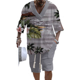 Men's Printed Short Sleeve Shorts Textured Set 41116575YY