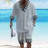 Men's Printed Short Sleeve Shorts Textured Set 48205375YY