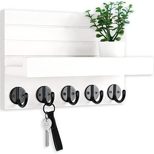 Decorative Key and Mail Holder with Shelf Has Large Hooks