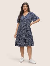 Polka Dot Button Detail Flutter Layered Hem Dress