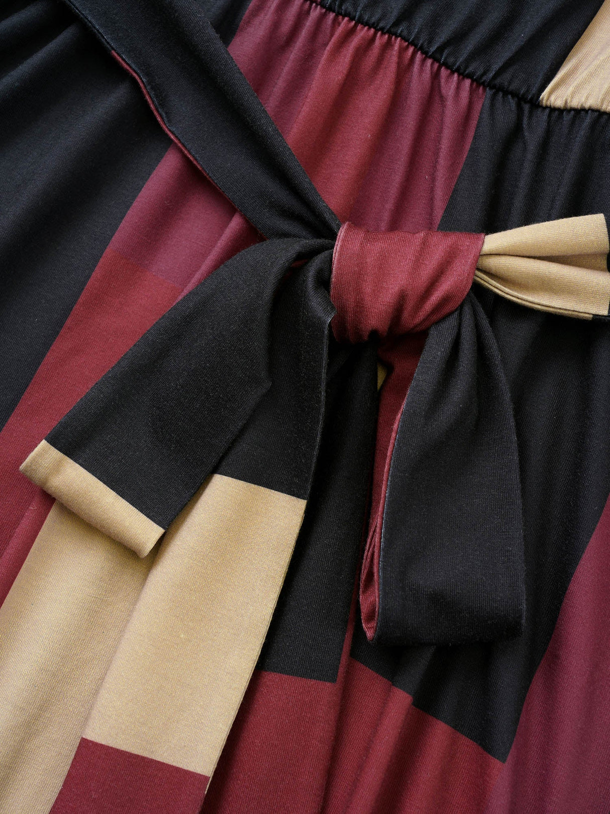 Geometric Colorblock Contrast Square Neck Belted Dress