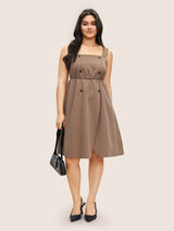 Spaghetti Strap Solid Elastic Waist Dress