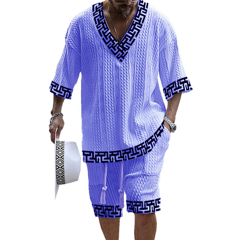 MEN'S ART CASUAL PRINT SHORTS SET 01983884YM