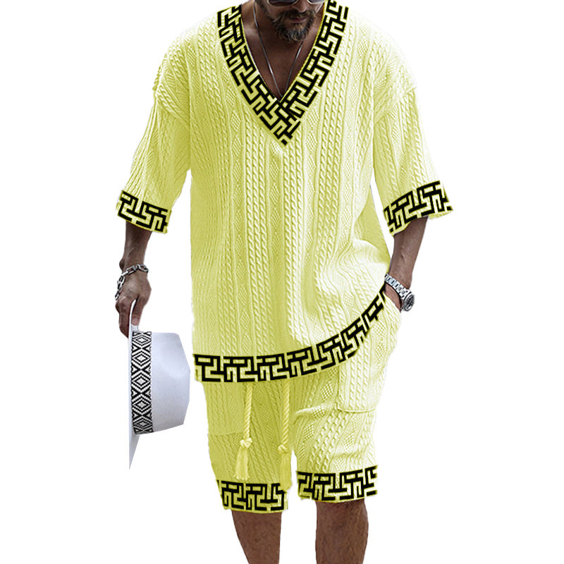 MEN'S ART CASUAL PRINT SHORTS SET 01983884YM