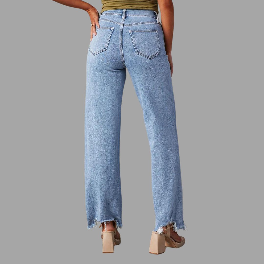 Luna - Straight jeans with fringed hem