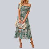 Aurora - Off-the-shoulder boho maxi dress with ruffled top