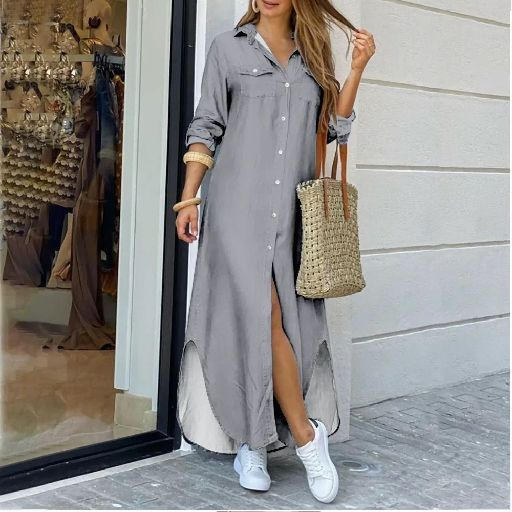 Mena - Long button dress in denim style