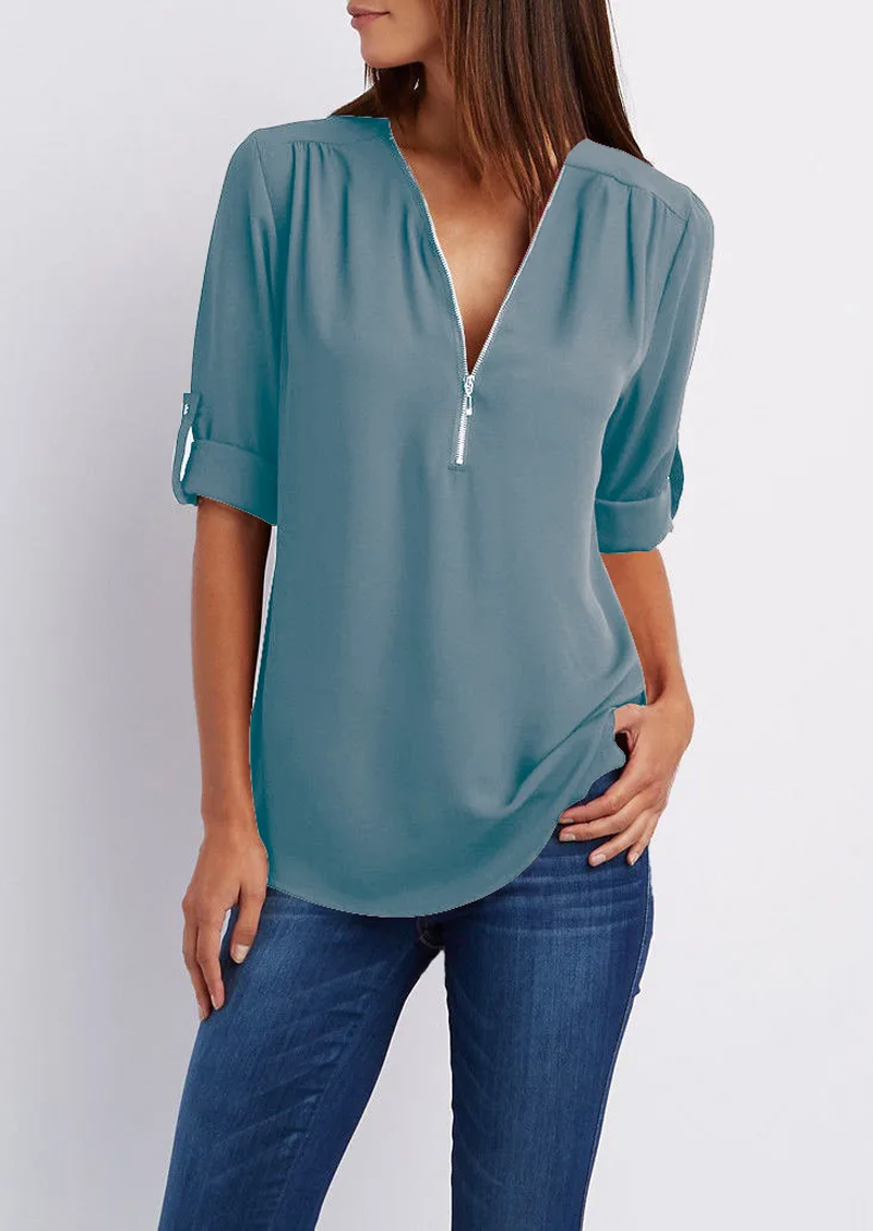 TINA - Blouse with V-neck and zip fastening