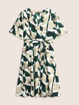 Geometric Pocket Flat Collar With V Notch Dress