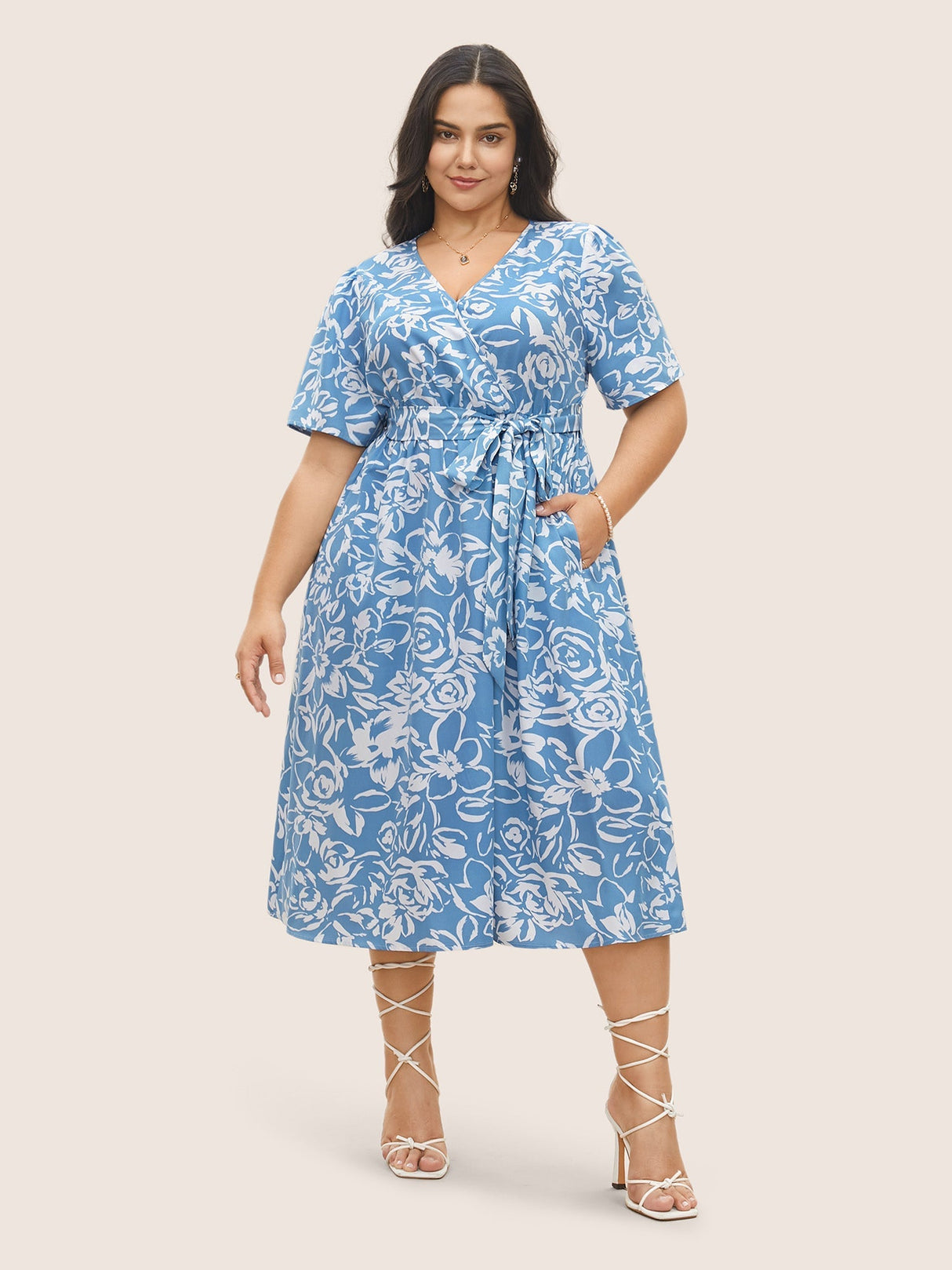 Silhouette Floral Print Pocket Wrap Belted Dress