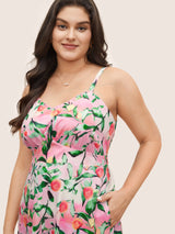 Peachs Print Frill Trim Pocket Cami Dress