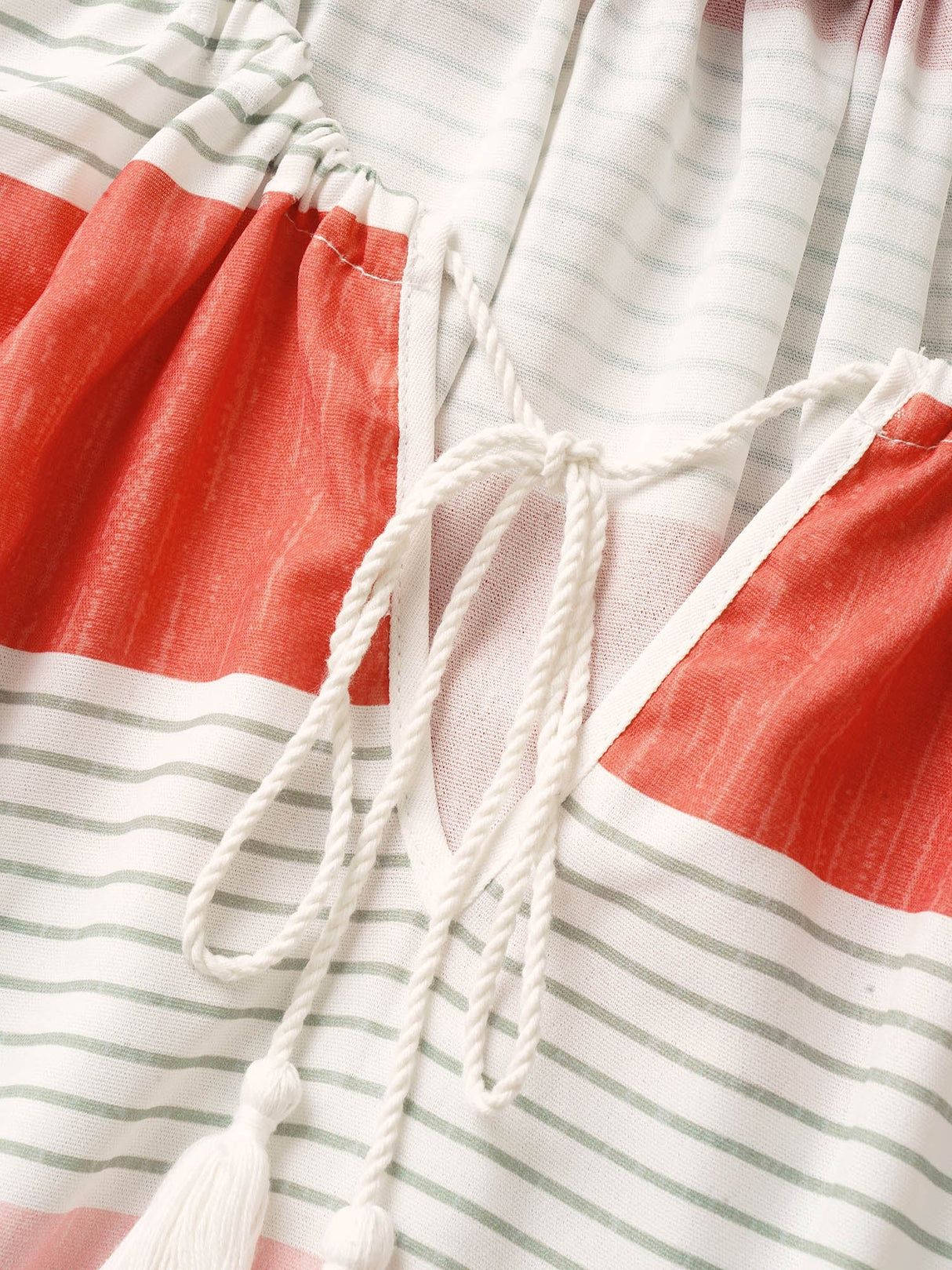 Striped Contrast Drawstring Knot Ties Dress