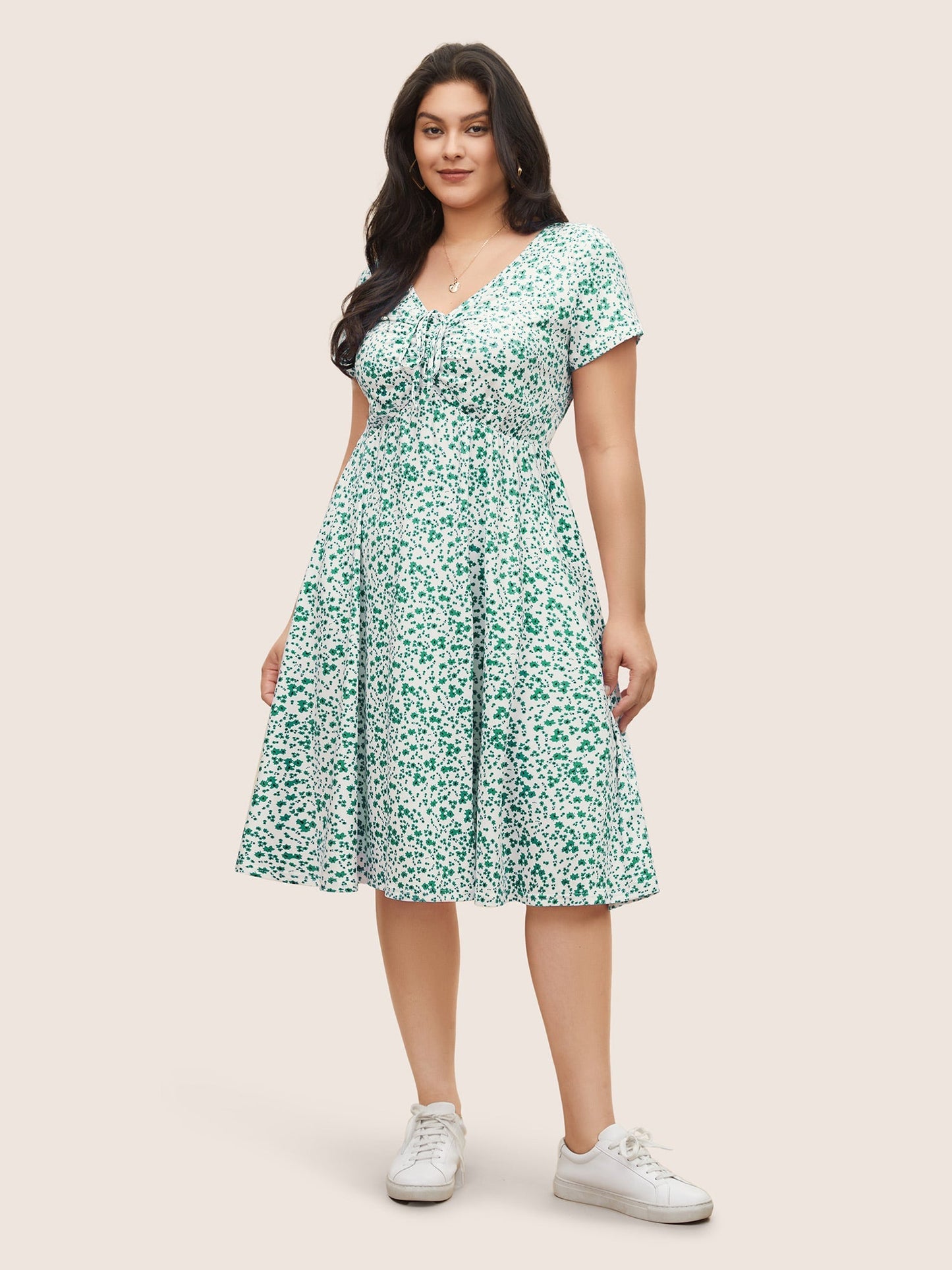 Ditsy Floral Elastic Waist Knot Drawstring Dress