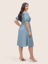 Ditsy Floral Tie Neck Frill Trim Belted Dress