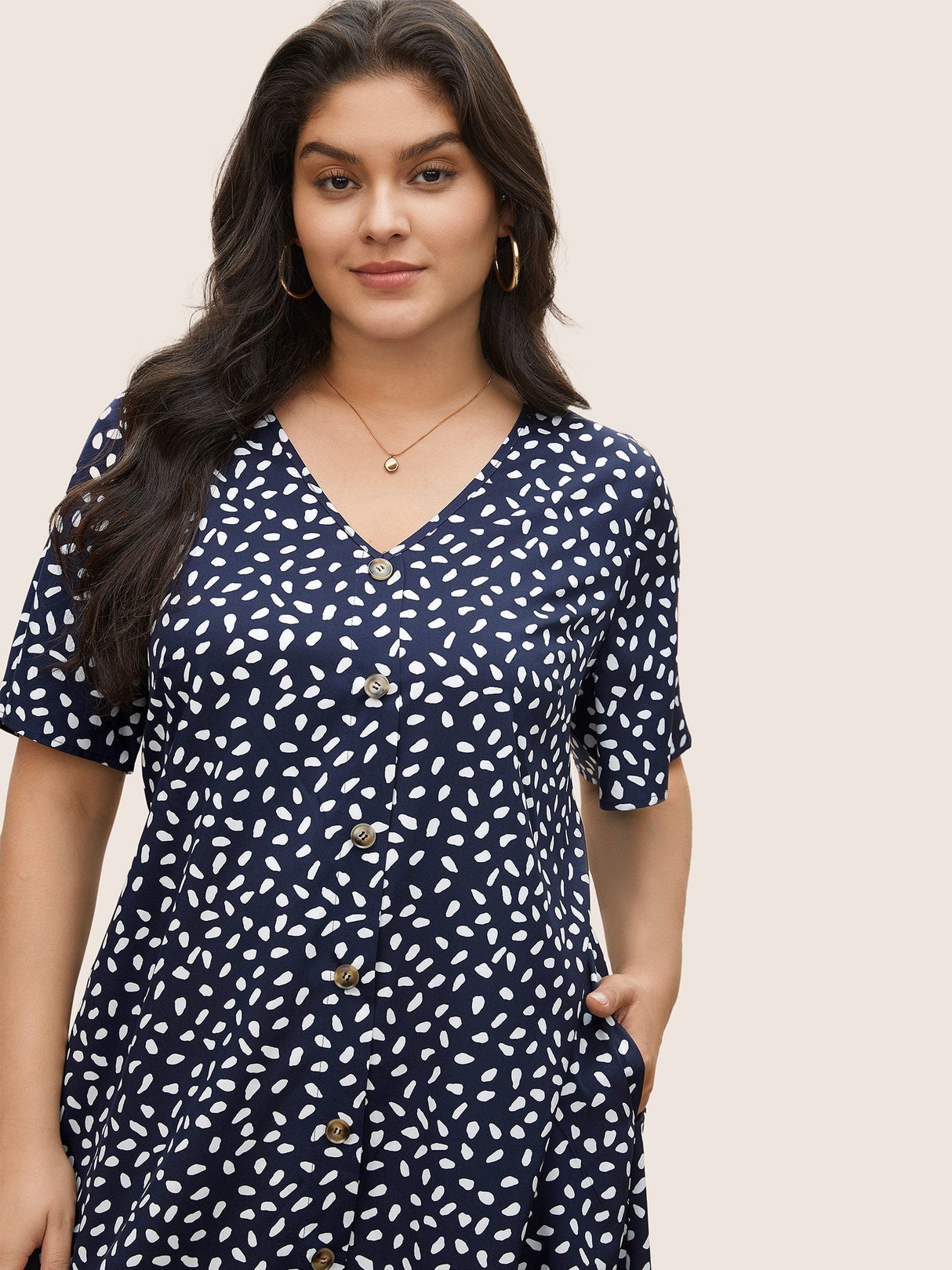 Polka Dot Button Detail Flutter Layered Hem Dress