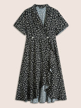 Leopard Print Suit Collar Ruffle Hem Dress