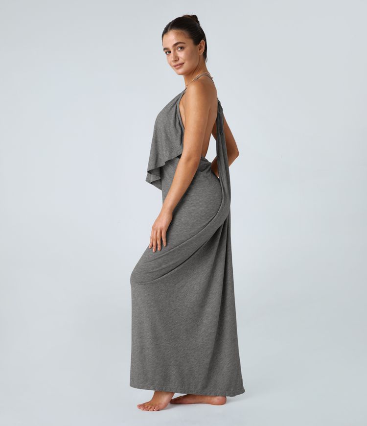 Vittoria | V Neck Backless Band Back Ruched Maxi Resort Slip Dress