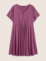 Supersoft Essentials Button Up Elastic Waist Gathered Dress