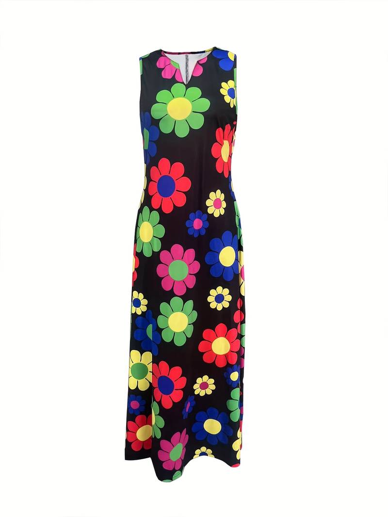 Grace - Dress with floral pattern and notched neckline