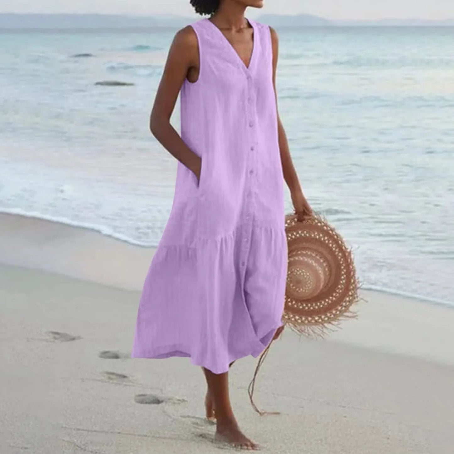 LADA - Linen dress with V-neckline