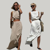 Ivy - Casual linen two-piece set with sleeveless top