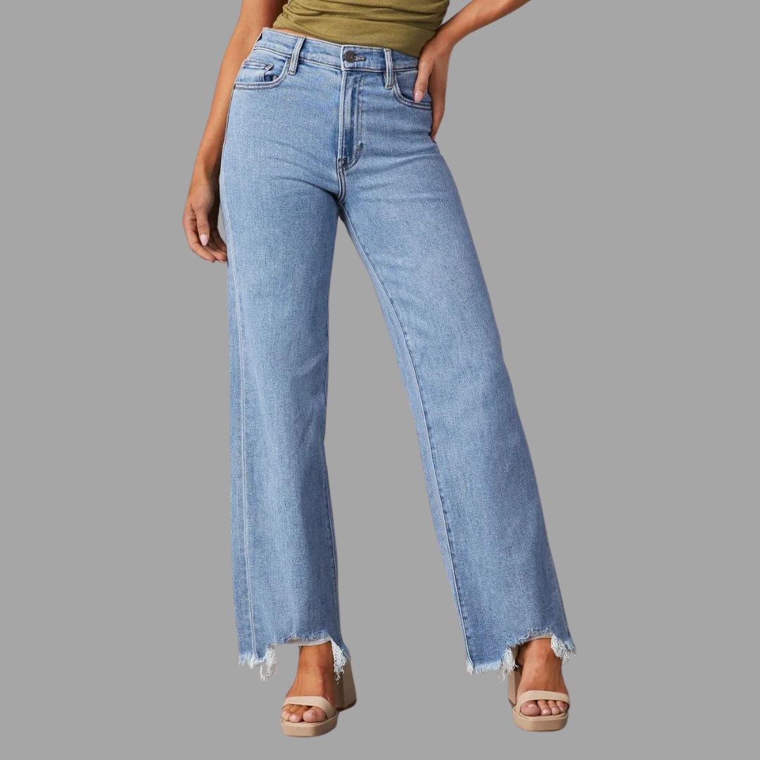 Luna - Straight jeans with fringed hem