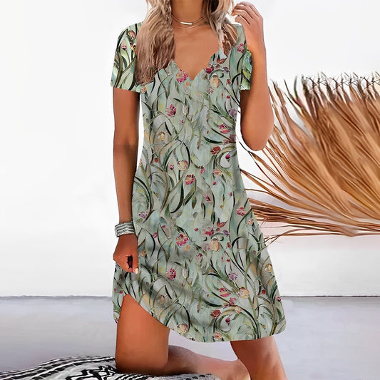 Green dress with floral print