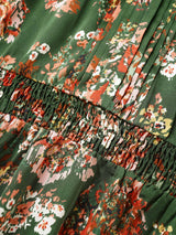 Floral Print Flutter Sleeve Shirred Pleated Dress