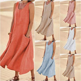 Isabel | Women's sleeveless cotton and linen dress with pocket