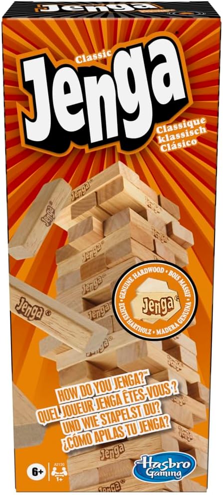 Hasbro Gaming Jenga Classic Game with Genuine Hardwood Blocks,Stacking Tower Game for 1 or More Players,Kids Ages 6 and Up