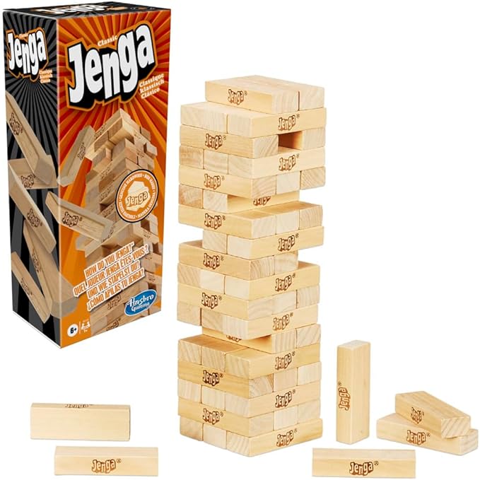 Hasbro Gaming Jenga Classic Game with Genuine Hardwood Blocks,Stacking Tower Game for 1 or More Players,Kids Ages 6 and Up