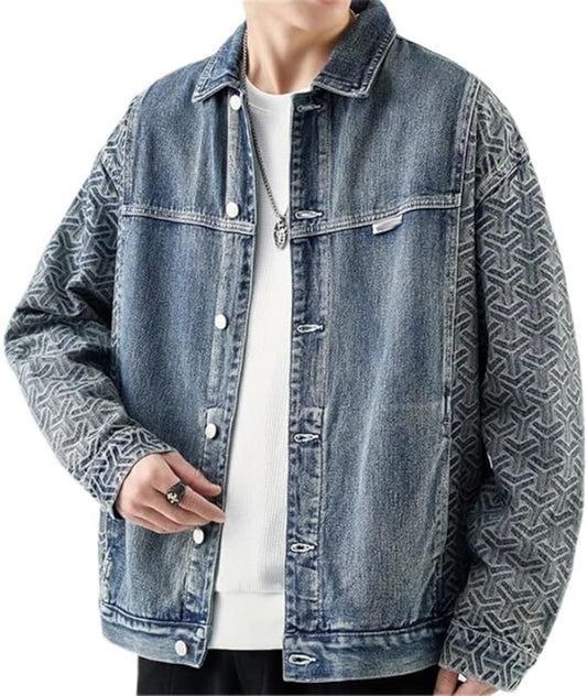 Elliott - Denim jacket with patterned sleeves