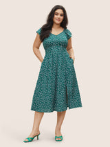 Ditsy Floral Shirred Elastic Waist Split Hem Dress