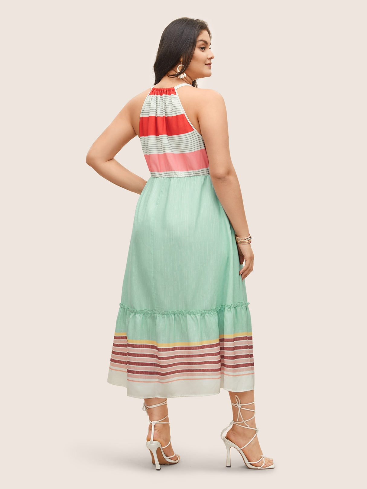 Striped Contrast Drawstring Knot Ties Dress