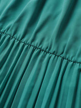 Plain Sleeveless Elastic Waist Pleated Belted Dress